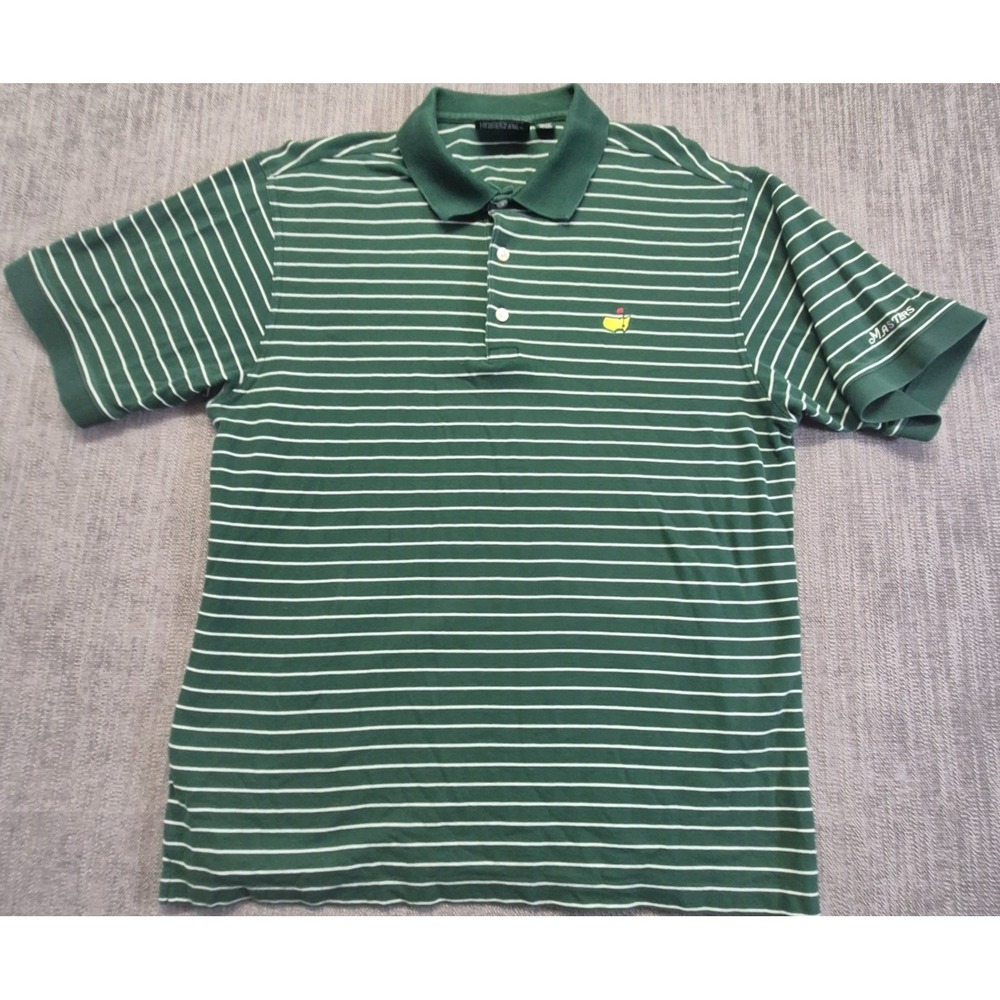 Masters Collection Green Stripe Golf Polo LG Pima Cotton Tournament Logo